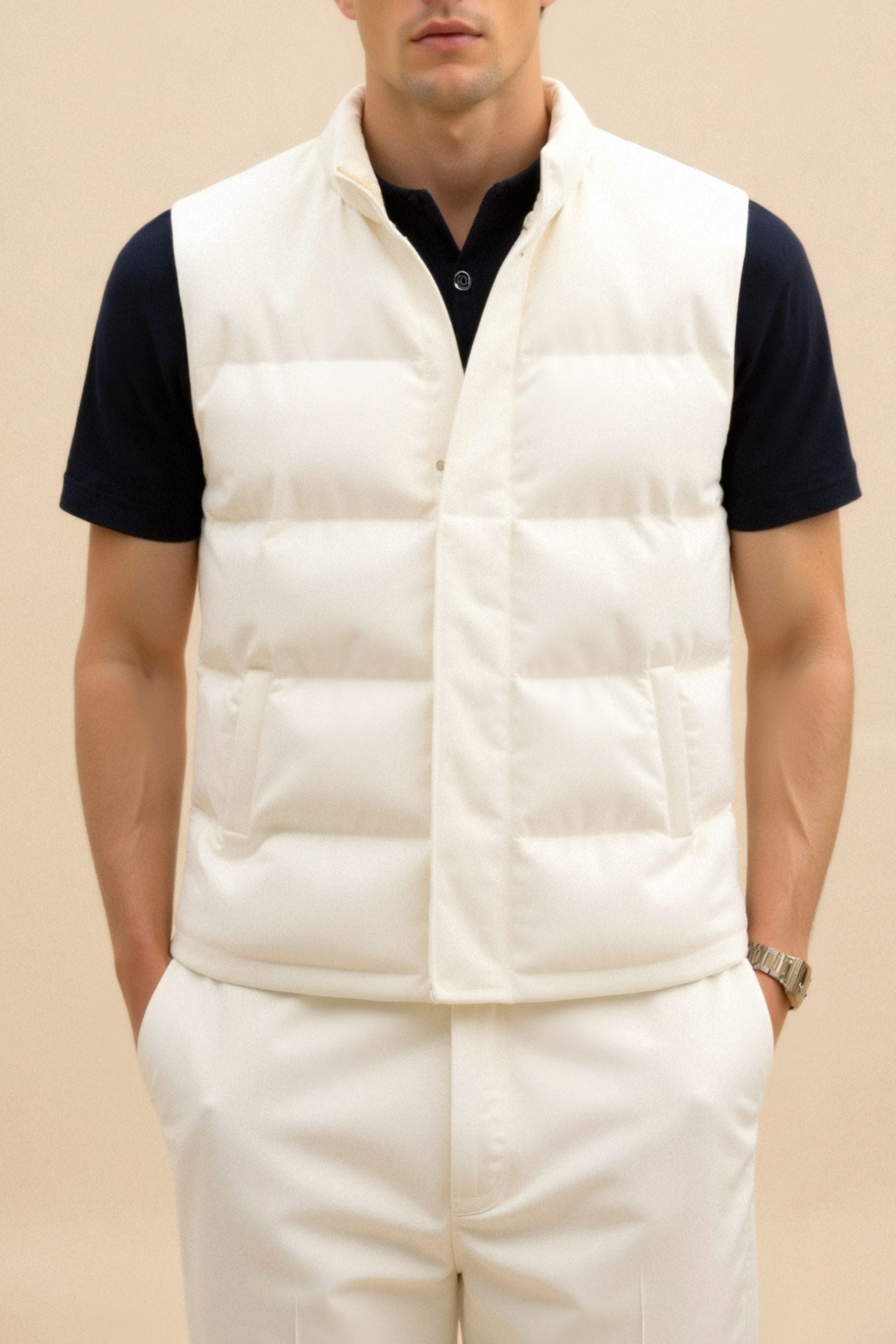 Quiet Luxury Solid High Neck Sleeveless Gilet Vest