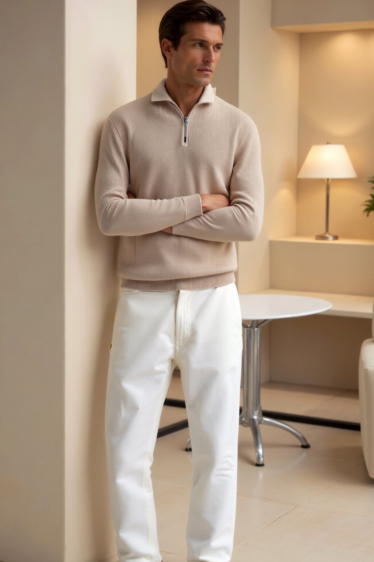 Old Money Classic Knitted Wool Zip Sweater
