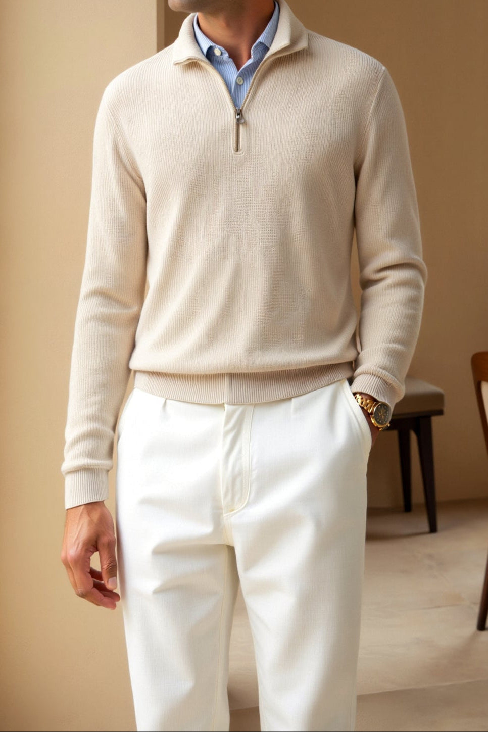 Old Money Classic Knitted Wool Zip Sweater