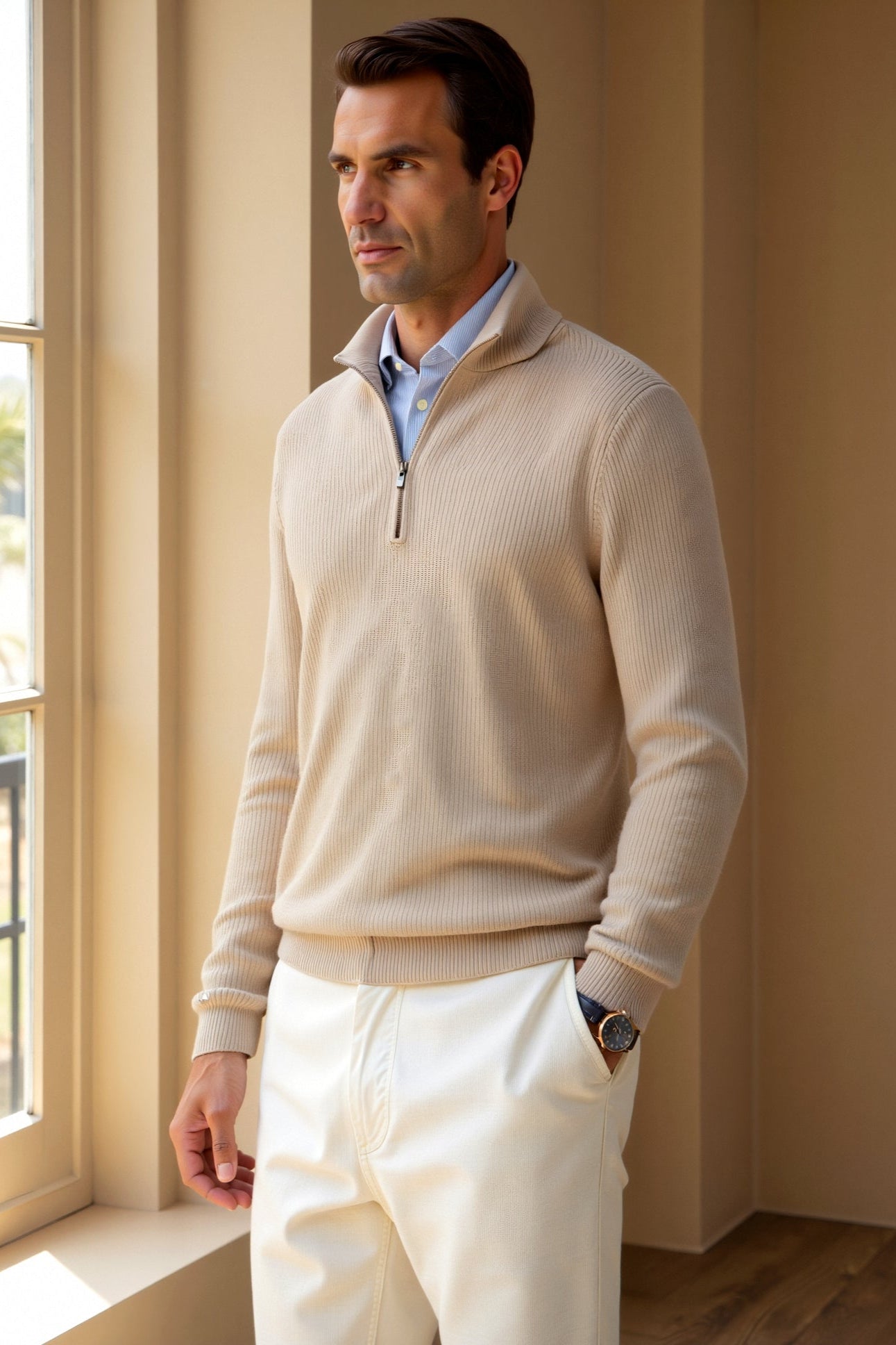 Old Money Classic Knitted Wool Zip Sweater