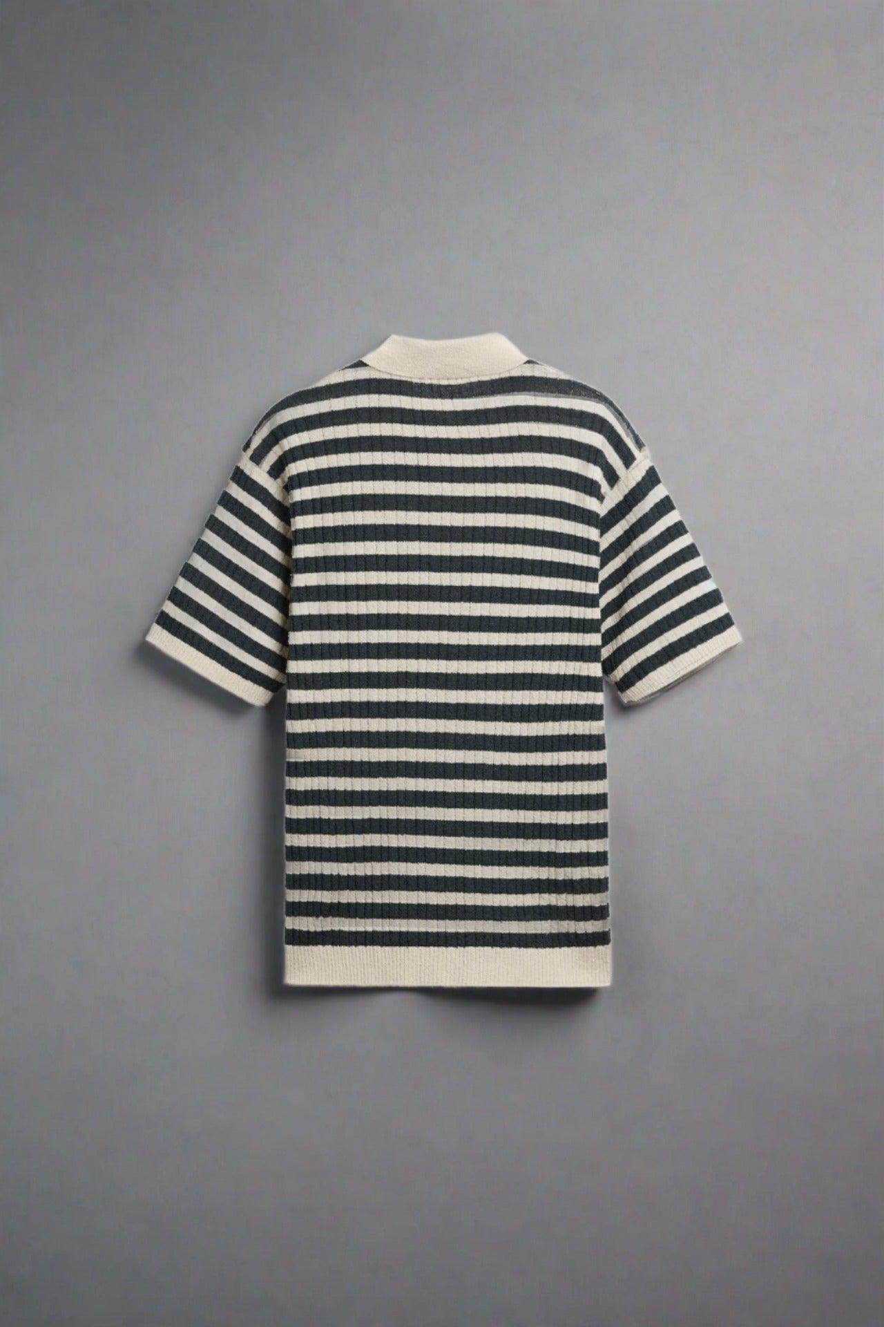 Old Money Knitted Striped Heavy Polo T-Shirt