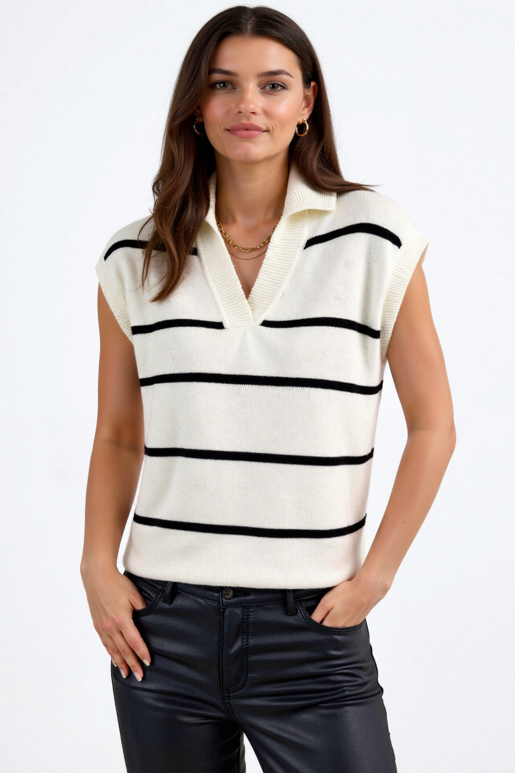 Old Money Casual Stripes Lapel Neck Pullover Polo Vest