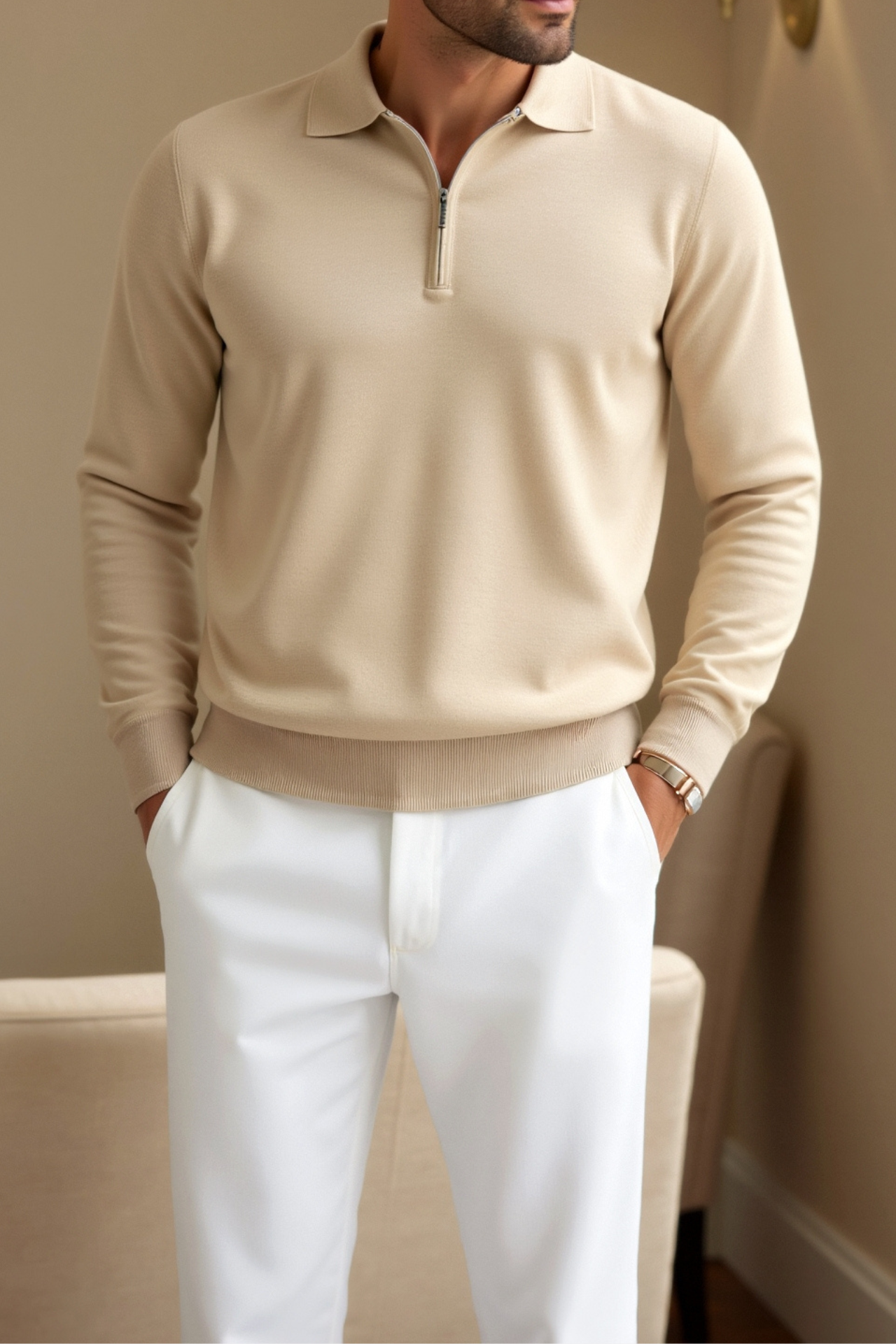 Smart Luxury Long Sleeve Zipper Polo T-shirt