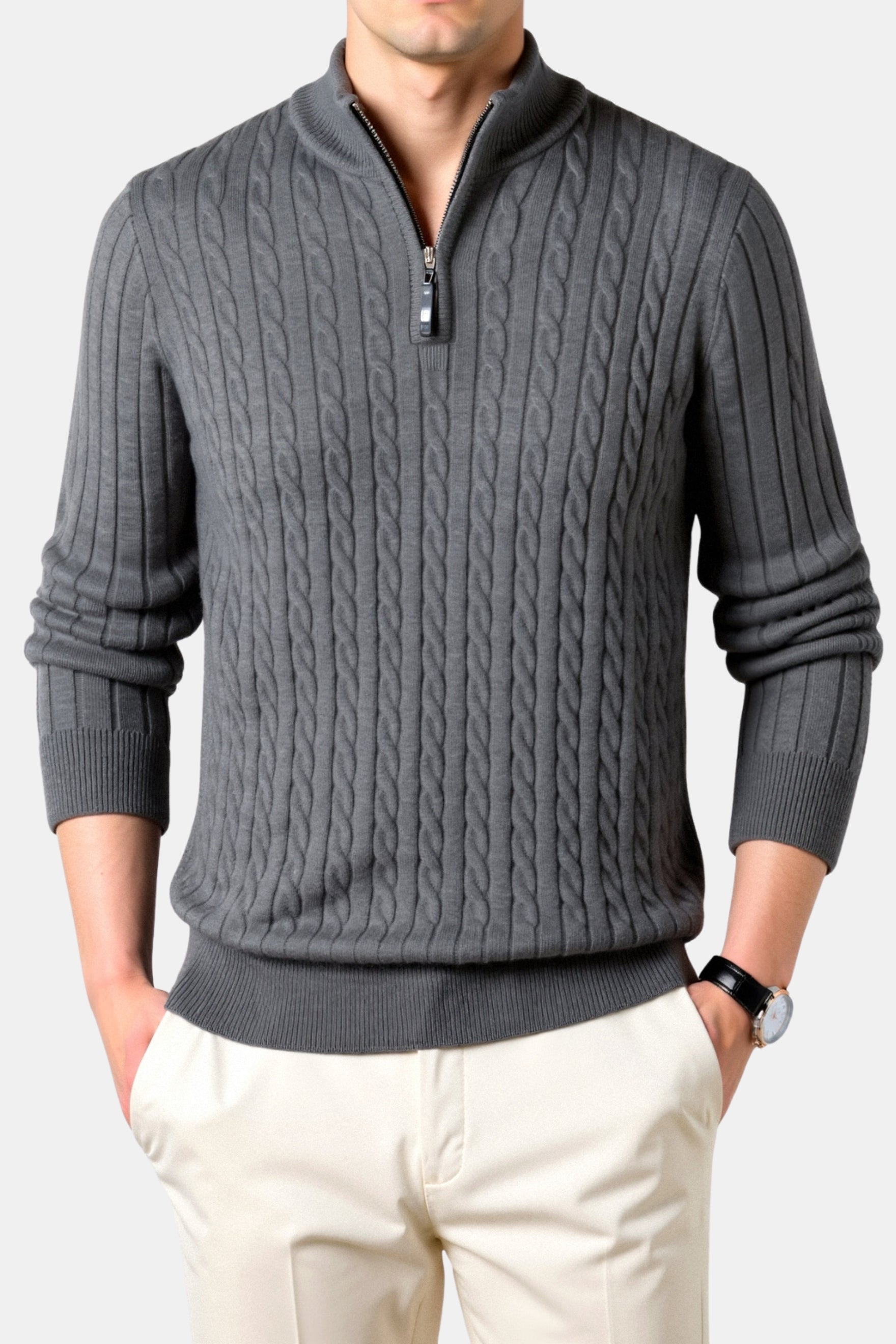 Smart Luxury Cable Knit Zip Sweater