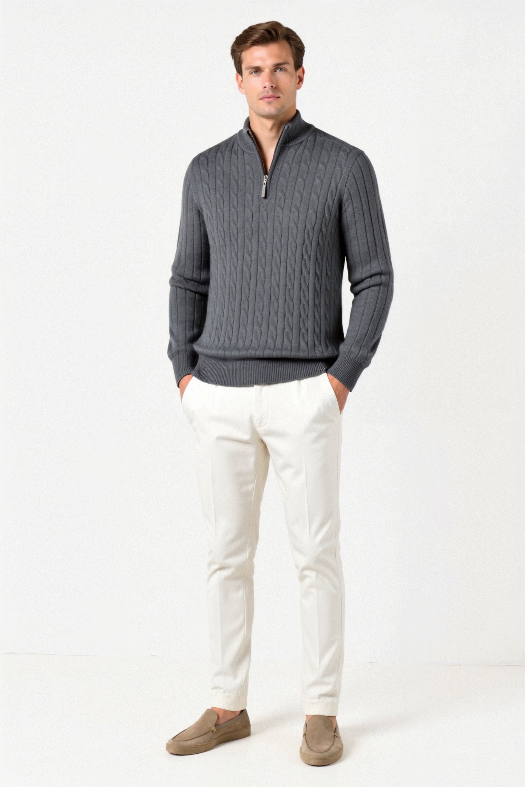 Smart Luxury Cable Knit Zip Sweater