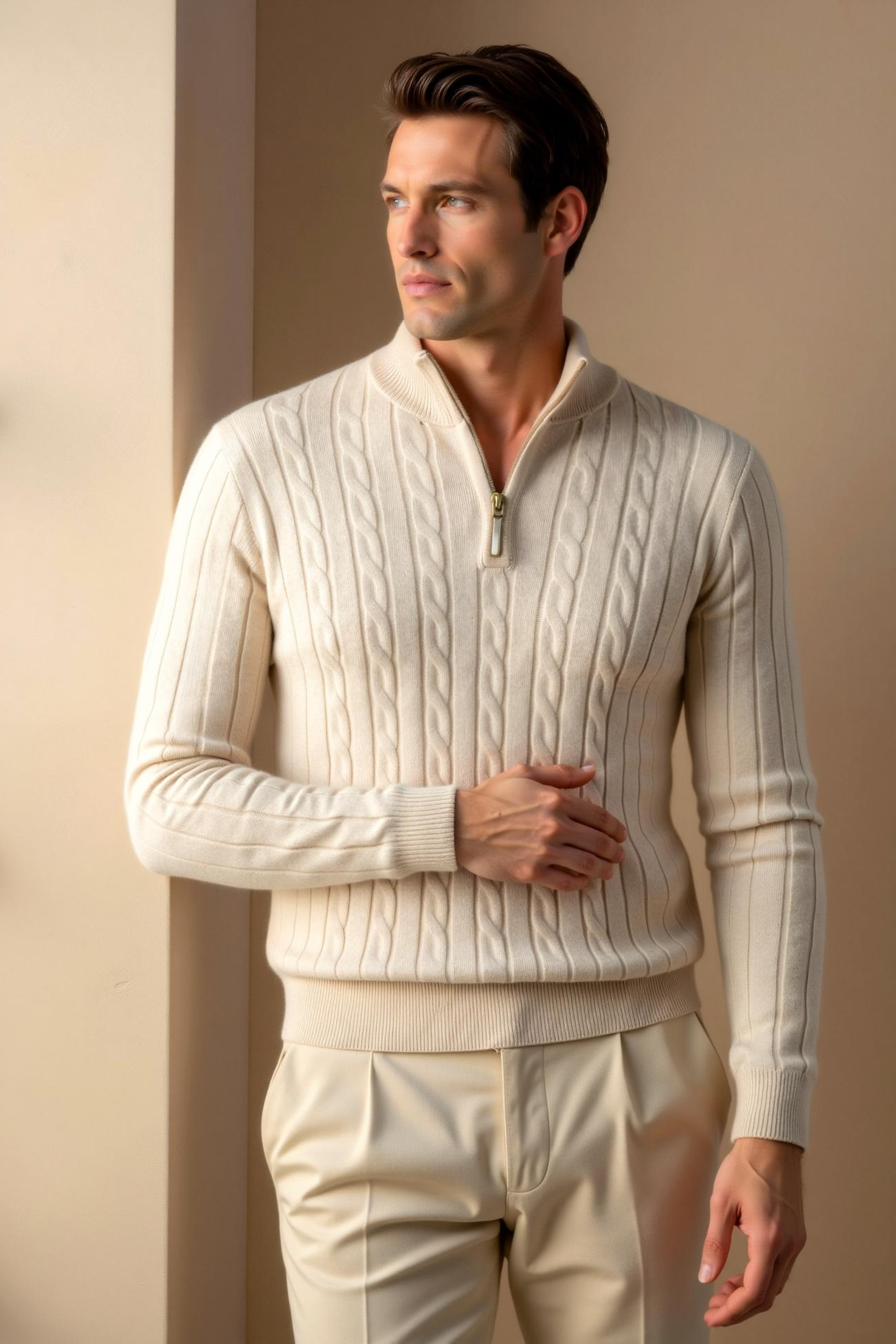 Smart Luxury Cable Knit Zip Sweater