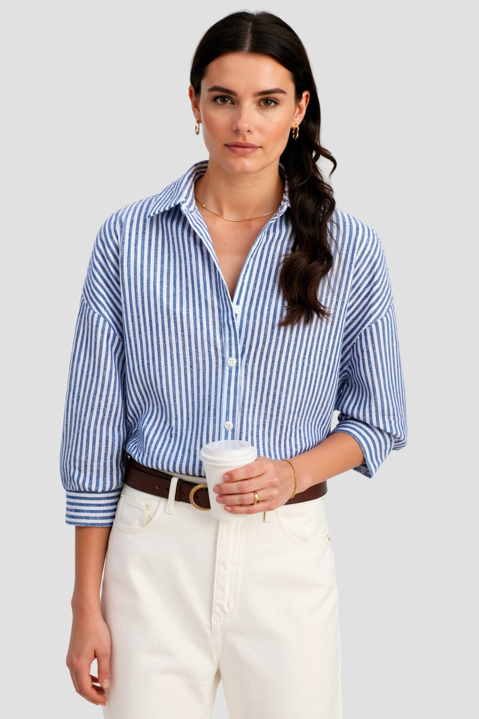 Old Money Cotton Striped Button Front Shirt