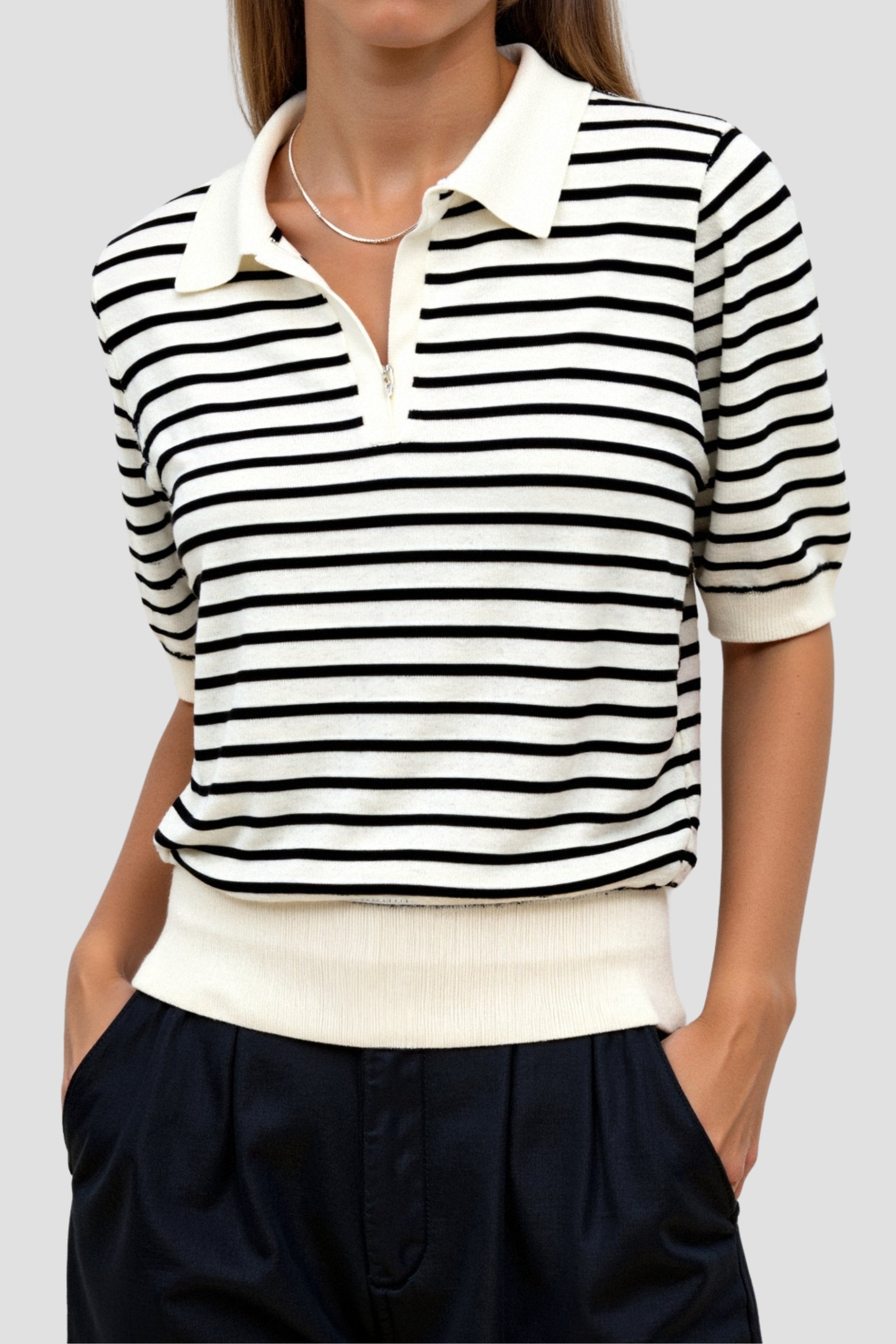 Old Money Versatile Striped Pattern Collared Top