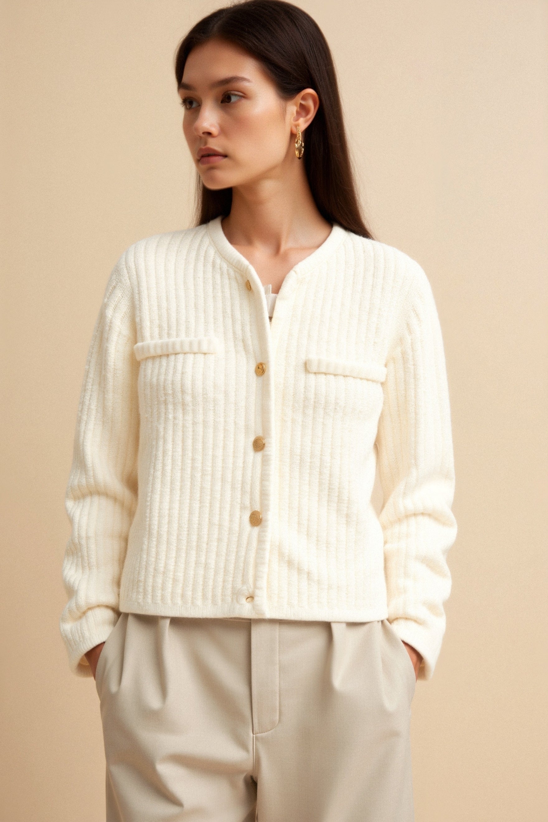 Old Money Knitted Woolen Button Sweater