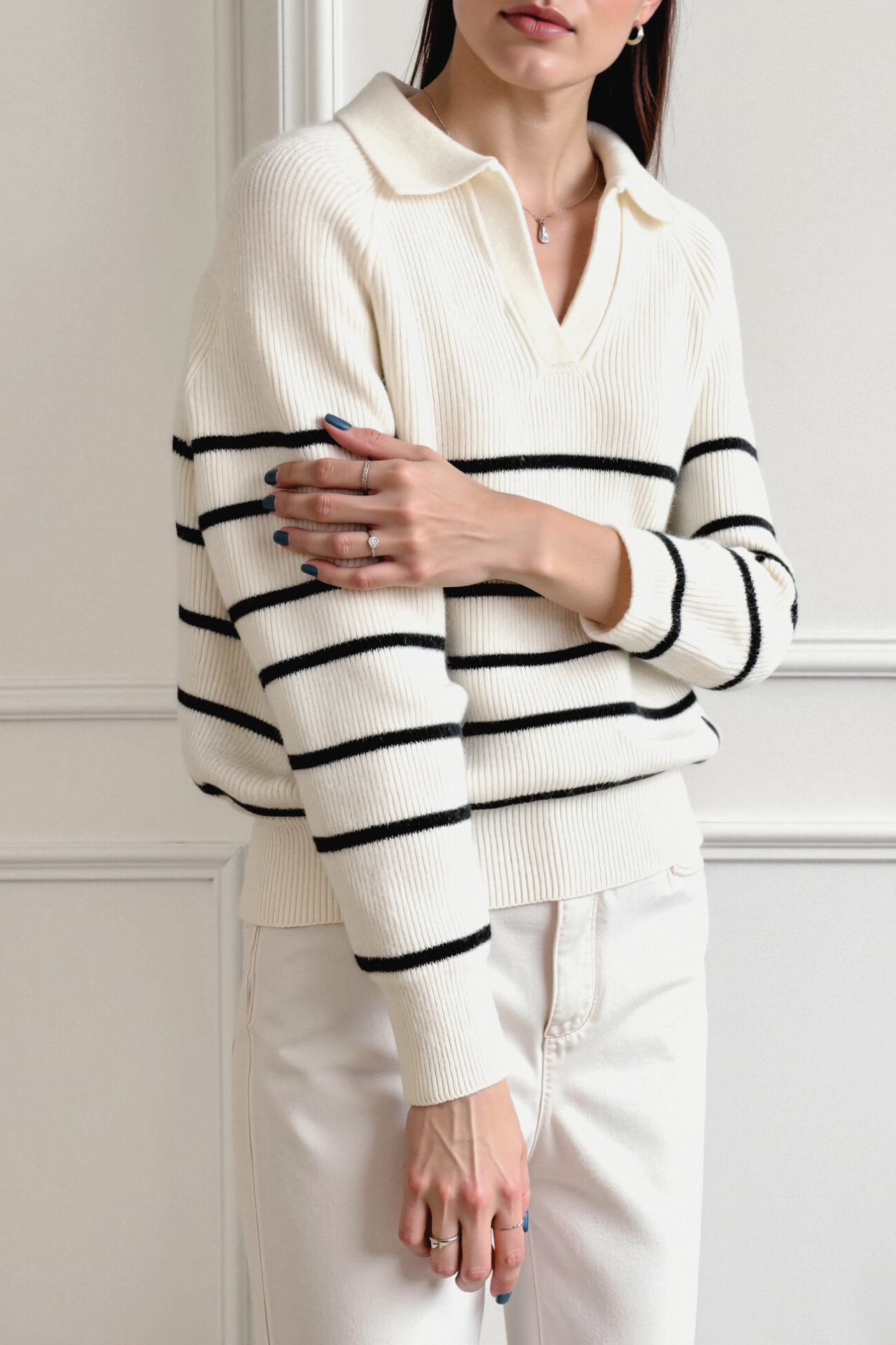 Old Money Classic Striped Raglan Sleeve Sweater