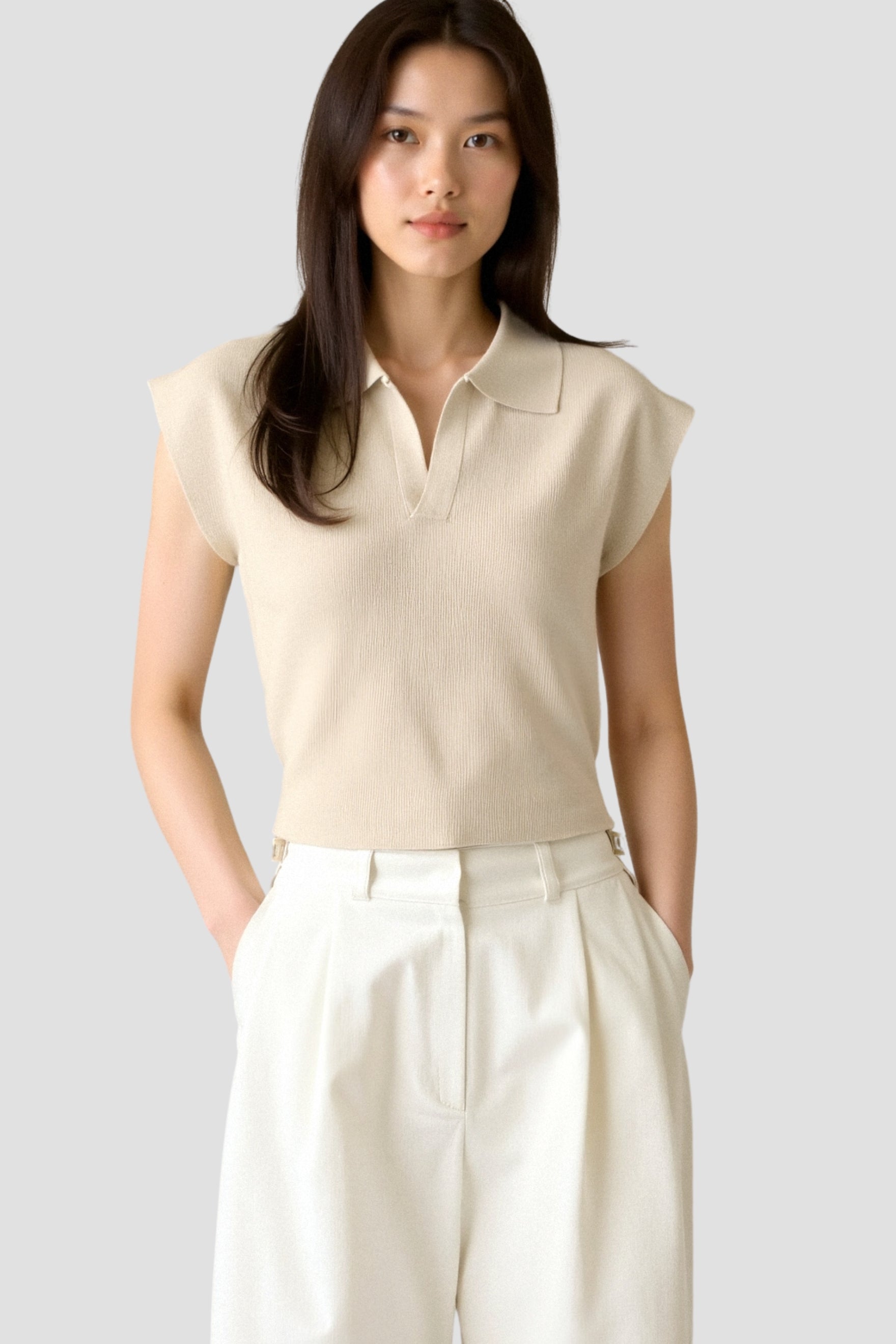 Old Money Elegant Solid Collared Neck Knitted Top