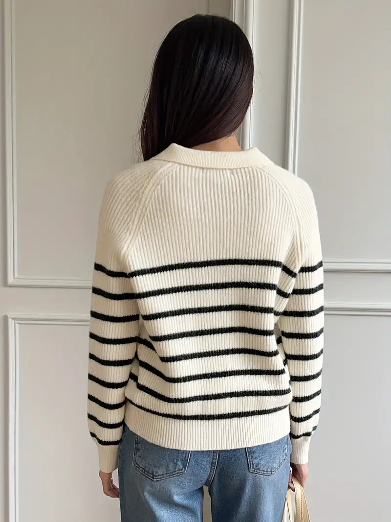 Old Money Classic Striped Raglan Sleeve Sweater