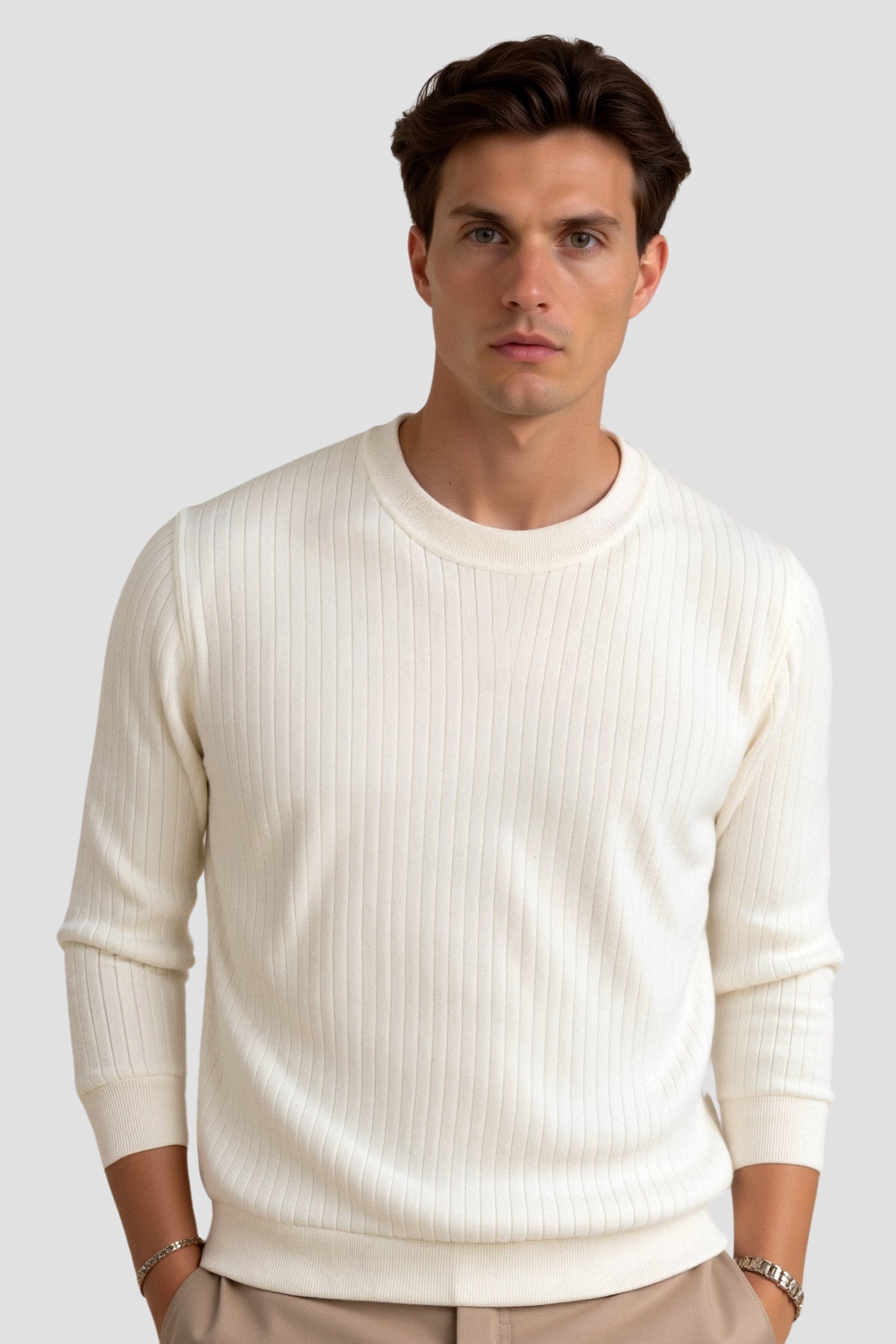 Old Money Men's Ribbed Long Sleeve Solid Knitted Sweater