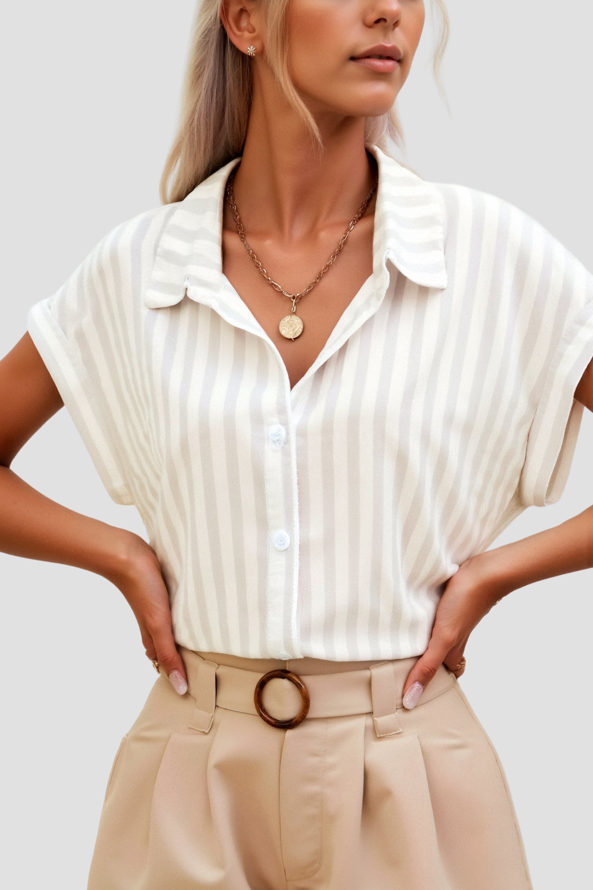 Old Money Casual Summer Elegant  Striped Button Front Shirt