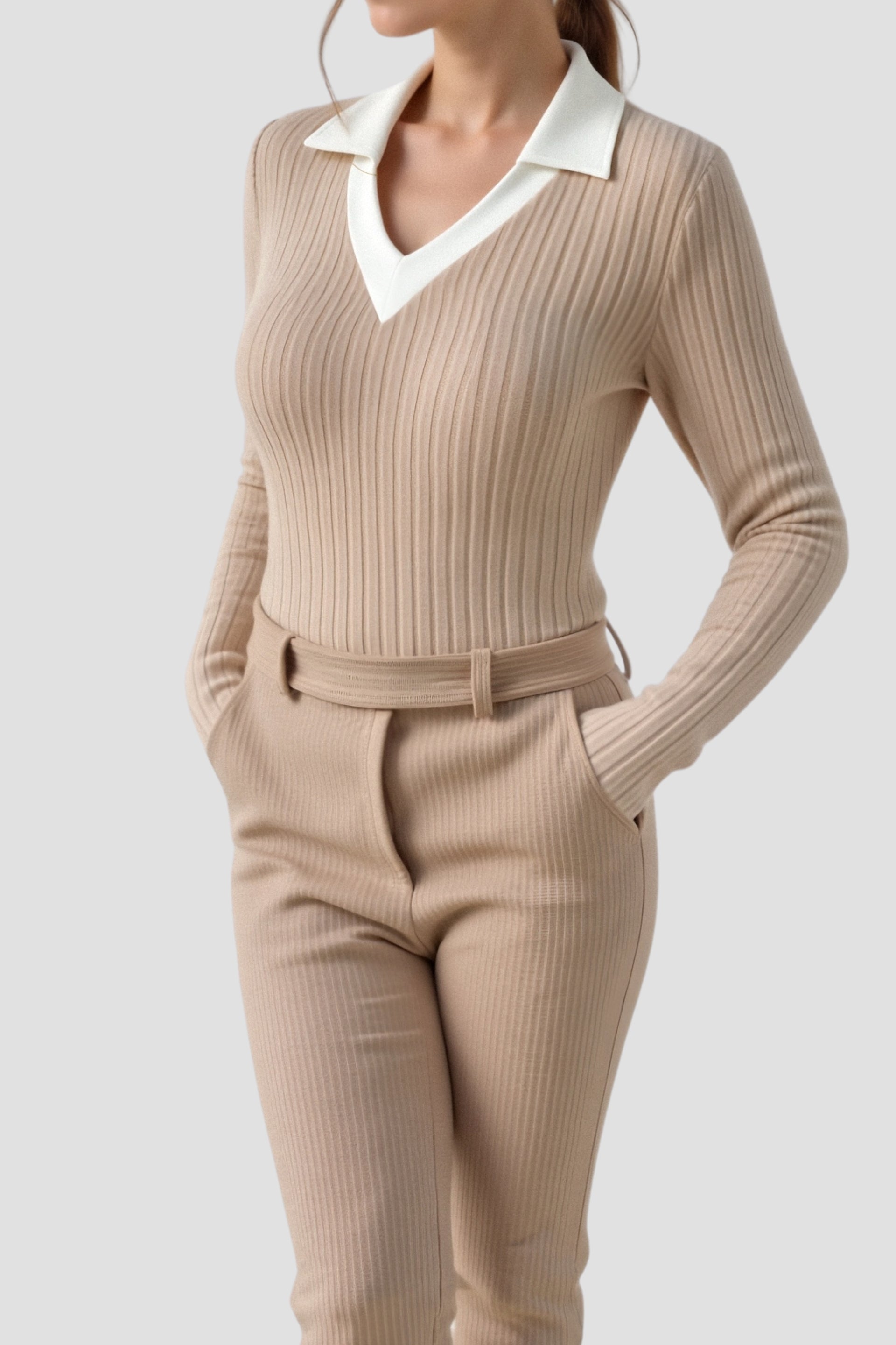 Old Money Knitted Woolen Slim Rib Knit Polo Sweater