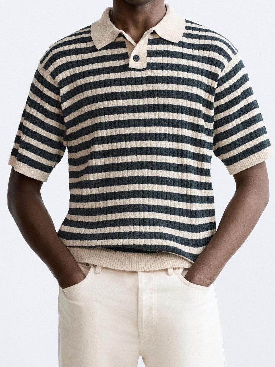 Old Money Knitted Striped Heavy Polo T-Shirt